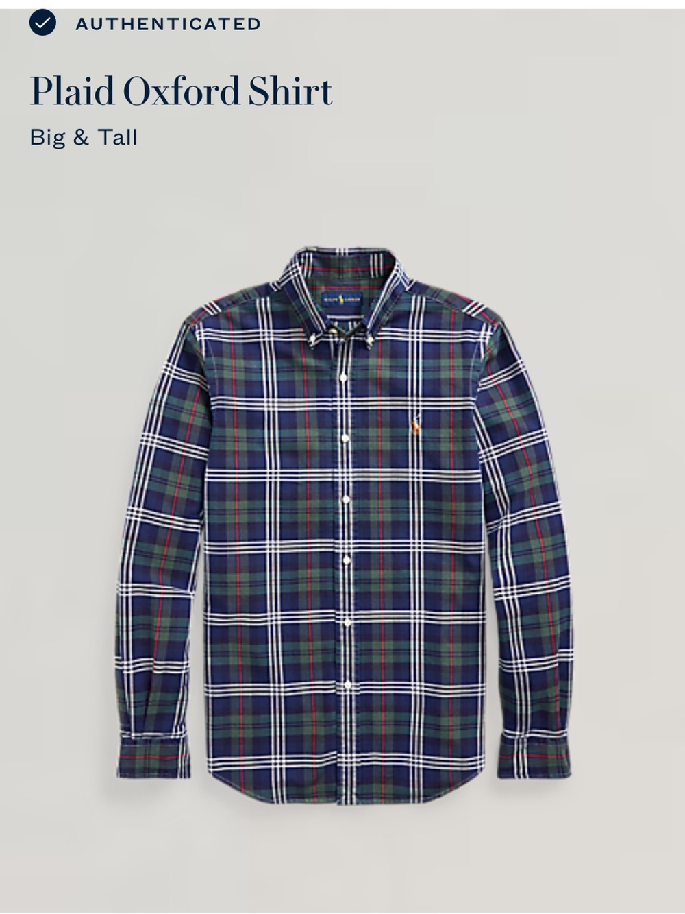 Ralph Lauren Navy and Green Plaid Button-Down Oxford Shirt